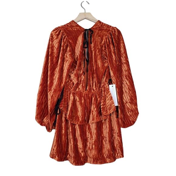 TOPSHOP Womens 6 Balloon Sleeve Velvet Minidress in Orange NEW Fits like 2-4 - Picture 3 of 15